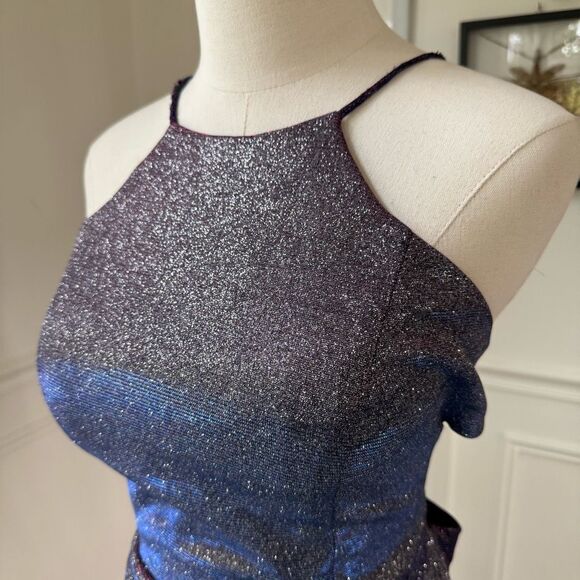 Vintage 90s Blondie Nites Caged Back Cosmic Sparkle BodyCon Cocktail HoCo Dress - Picture 4 of 10